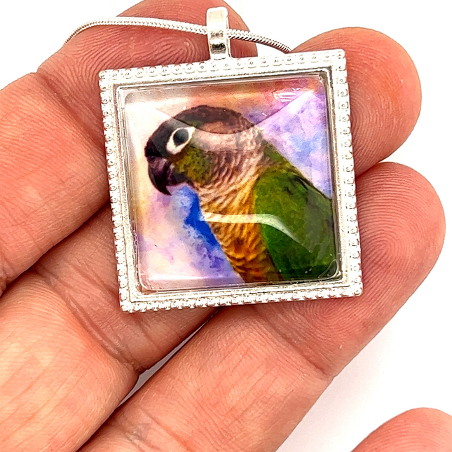 Green Cheek Conure Pendant with Snake Necklace