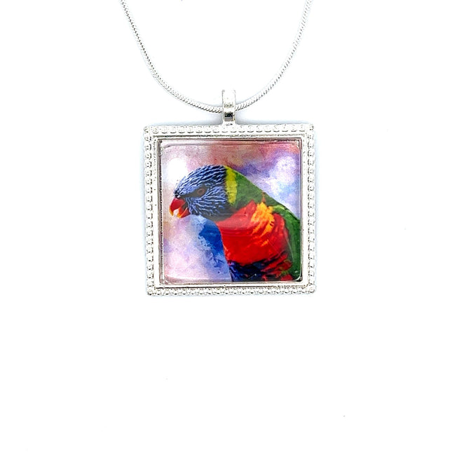 Rainbow Lorikeet Pendant with Snake Necklace