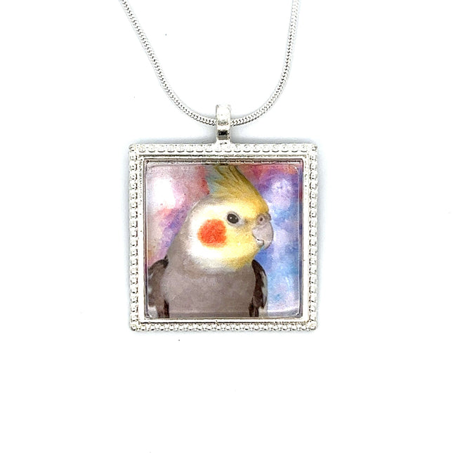 Gray Cockatiel Pendant with Snake Necklace