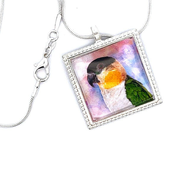 Black Cap Caique Pendant with Snake Necklace