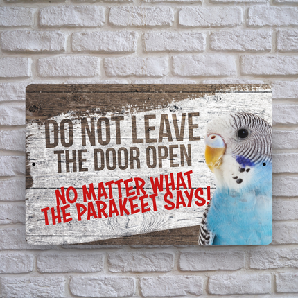 Blue Parakeet Close The Door Sign 🦜 😀