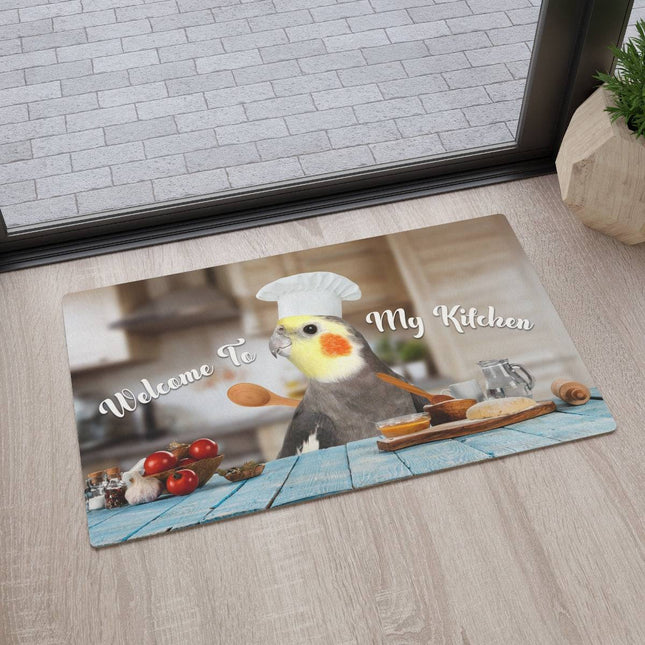 Gray Cockatiel Kitchen Floor Mat