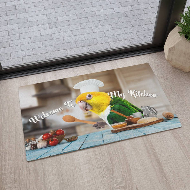 White Bellied Caique Kitchen Floor Mat